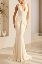 Irene Halter Deep V Ruched Mermaid Dress Avalabel
