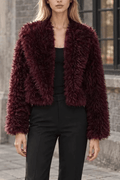 Denni Burgundy Faux Fur Cropped Jacket Avalabel