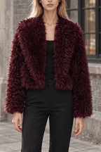 Denni Burgundy Faux Fur Cropped Jacket Avalabel