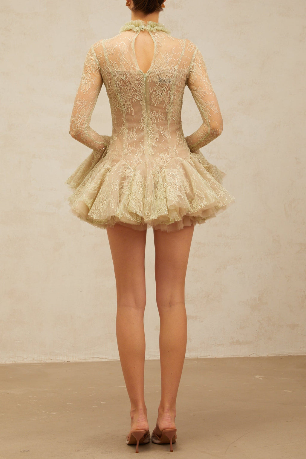 Green Embroidered Flared Mini Dress Avalabel