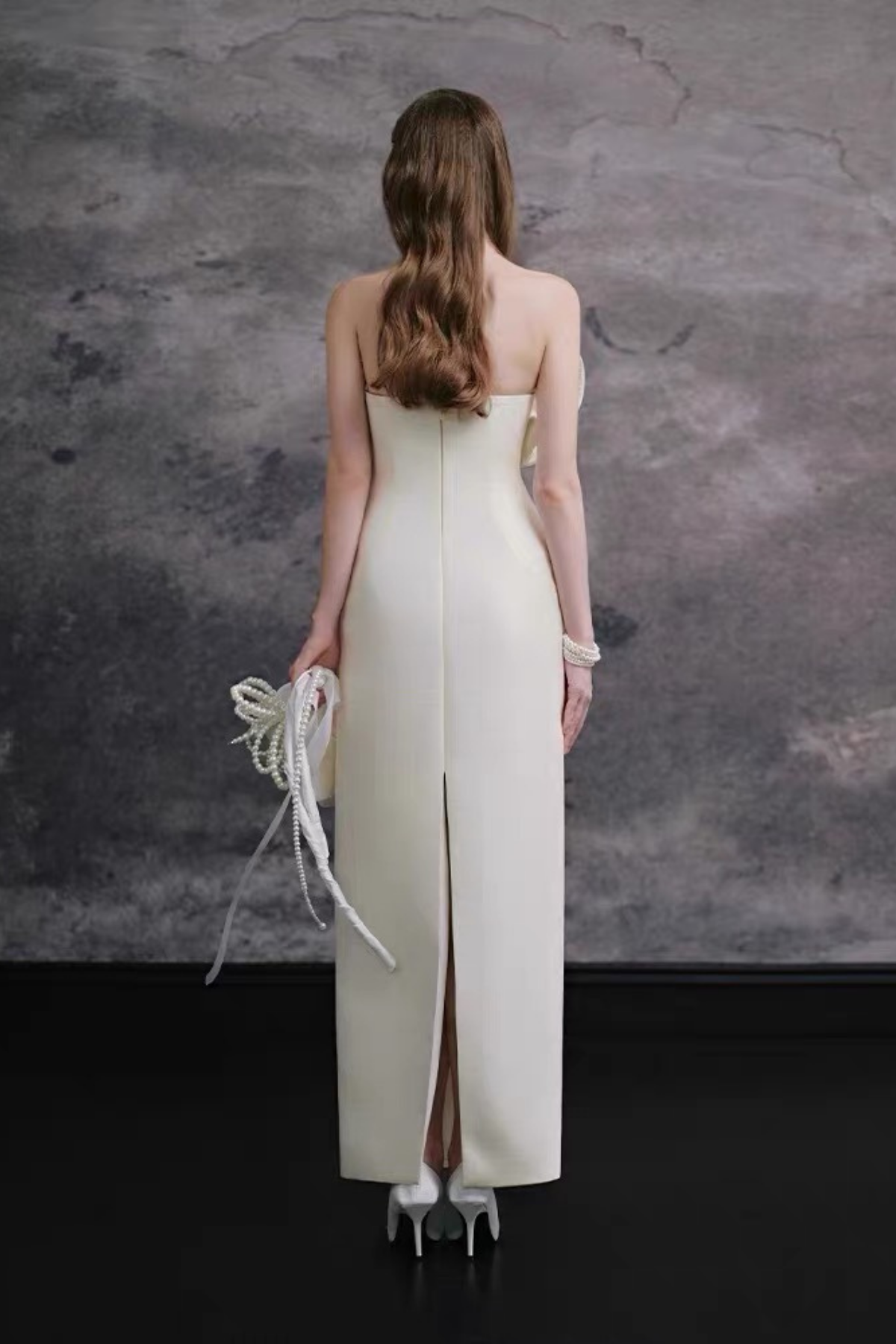 Mary Floral Strapless Satin White Dress Avalabel