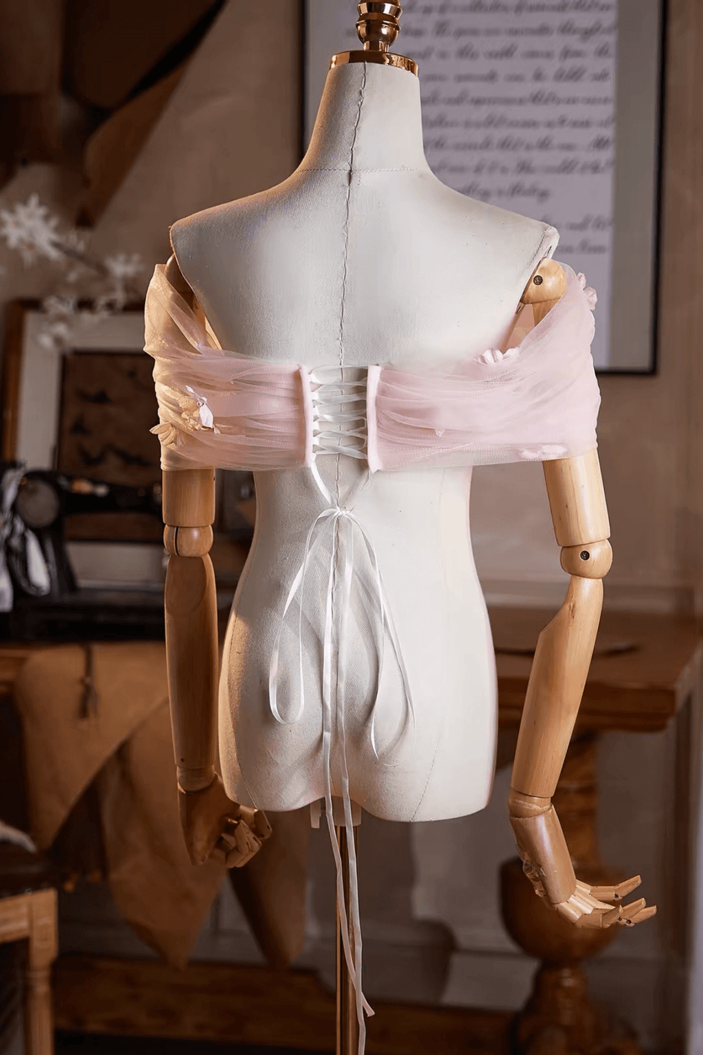Pink 3D Floral Sheer Tulle Off-Shoulder Shawl Avalabel
