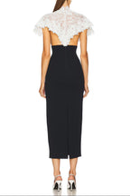 alice lace patchwork shawl bodycon midi dress in black Avalabel