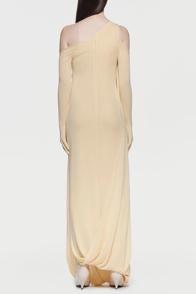 xaviera one-shoulder pleated backless maxi dress in yellow Avalabel