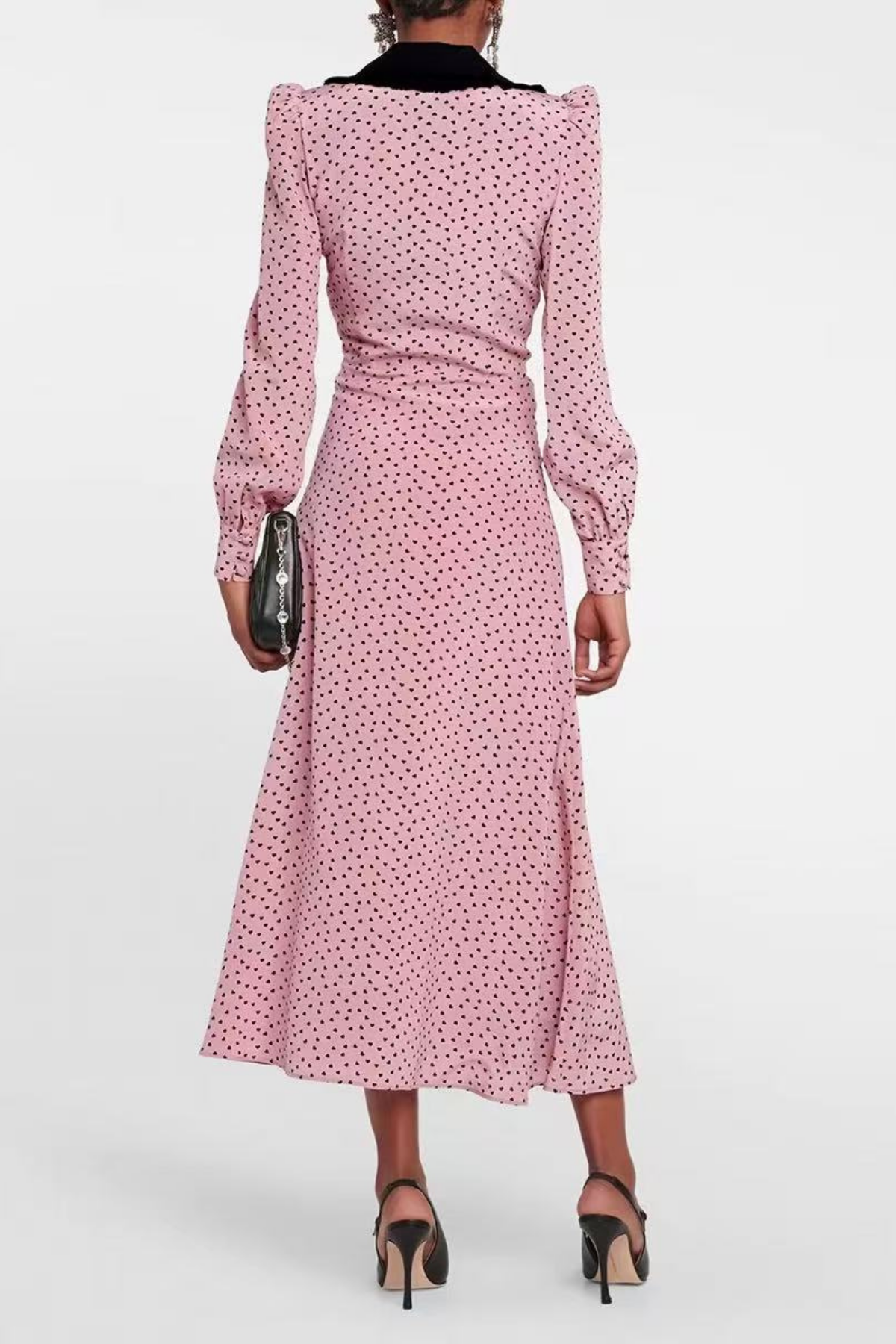 Elara Retro French Pink Heart Print Midi Dress Avalabel