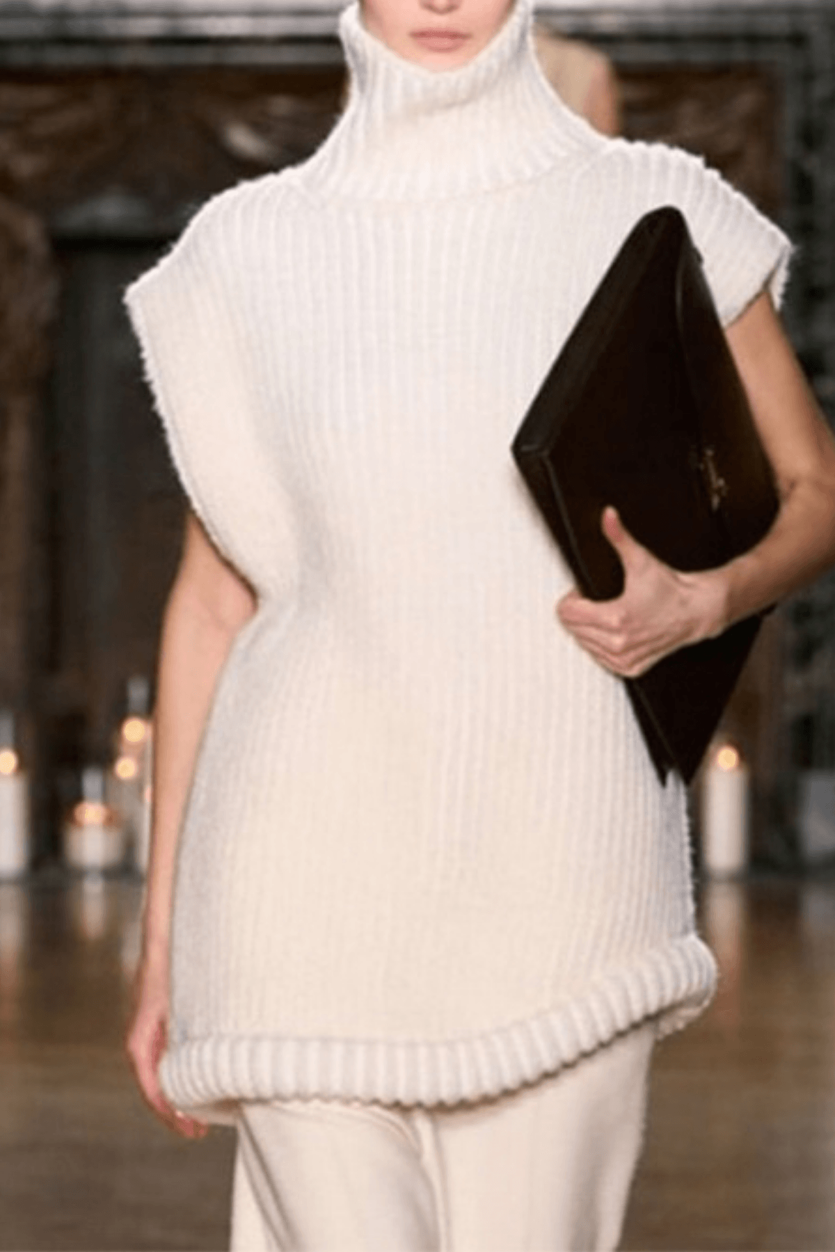 Janis White Turtleneck Sleeveless Knit Sweater Avalabel