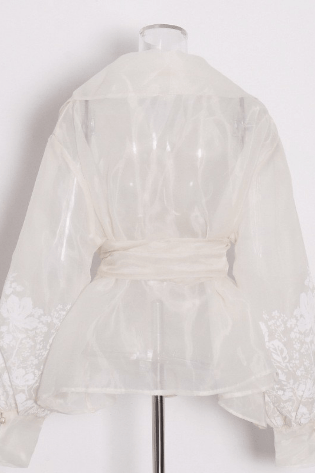 Bella White Floral Wrap Belted Bishop Sleeve Blouse Avalabel