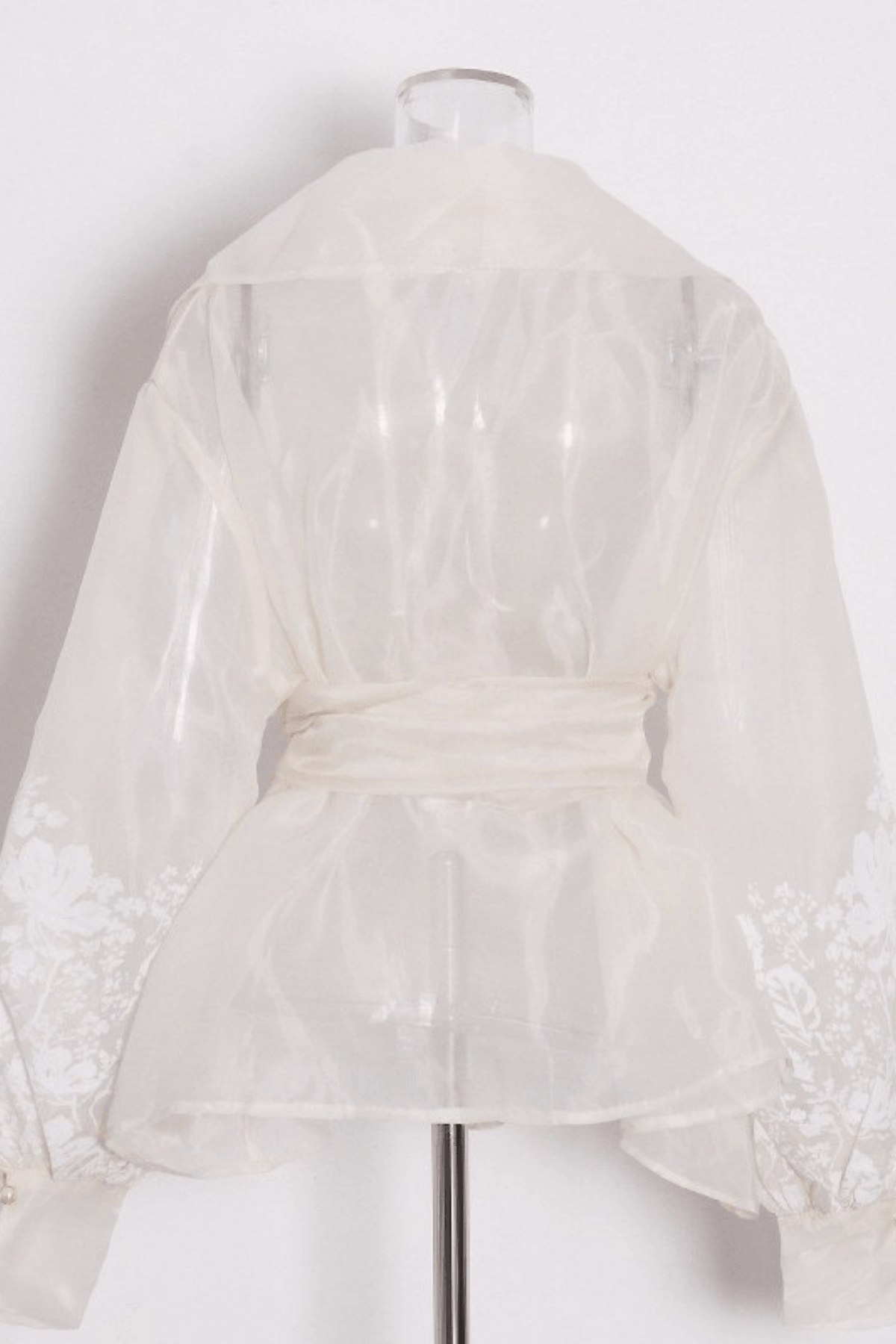 Bella White Floral Wrap Belted Bishop Sleeve Blouse Avalabel