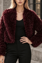 Denni Burgundy Faux Fur Cropped Jacket Avalabel