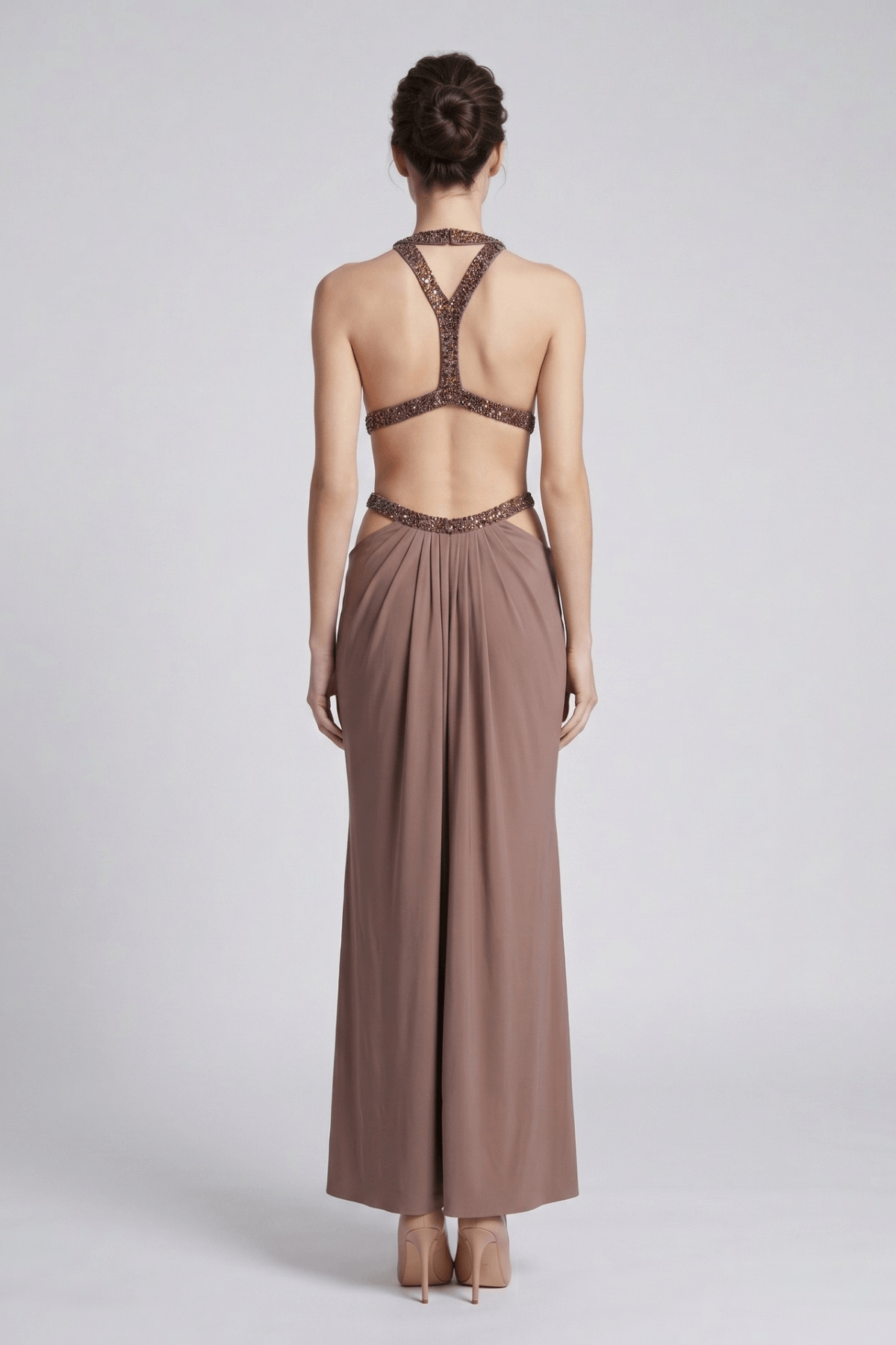 Doris Halter Cutout Beaded Evening Dress Avalabel