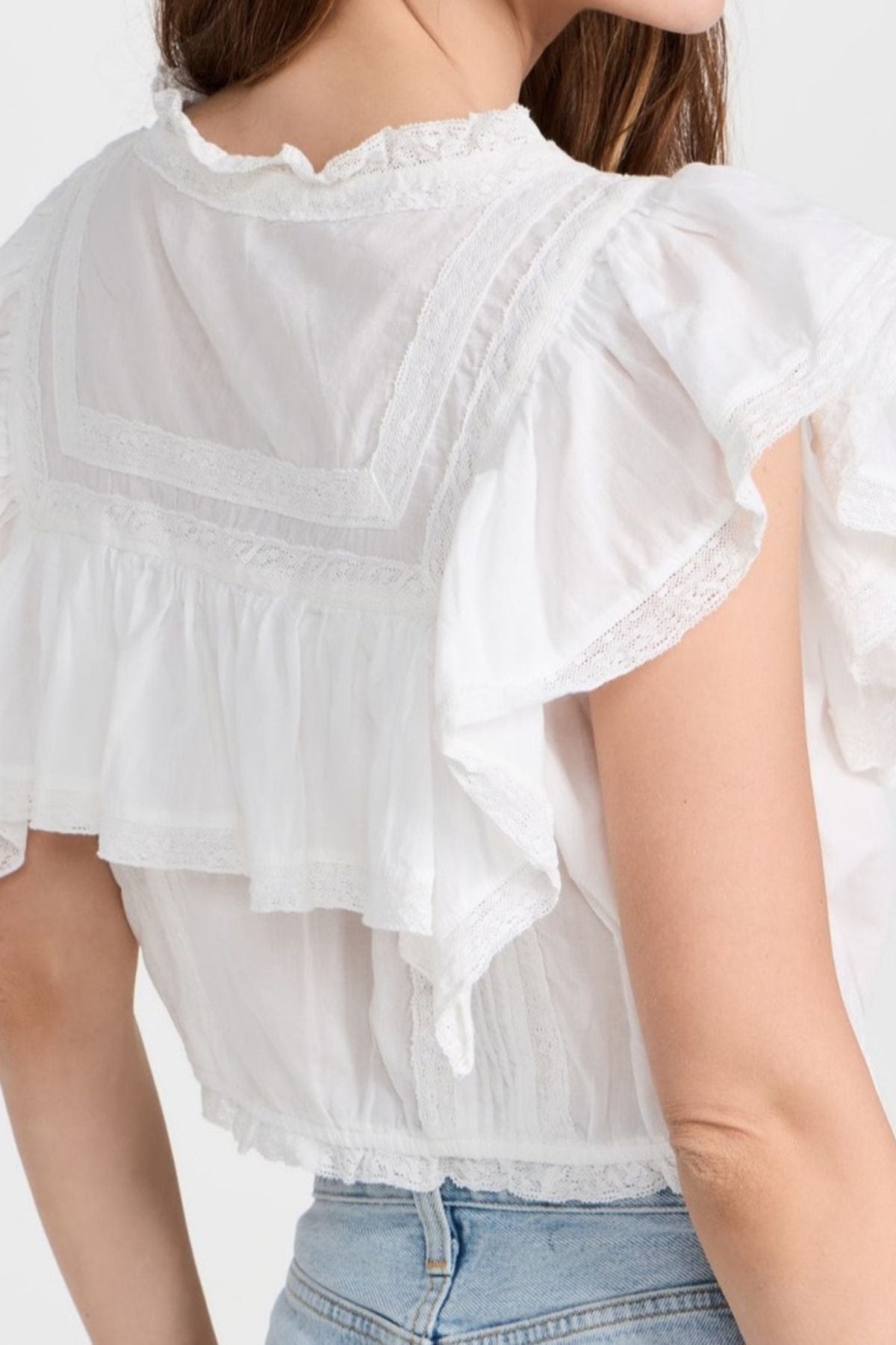 Hazel Lace Trim Pintuck Short Sleeve Crop Shirt Avalabel