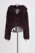 Denni Burgundy Faux Fur Cropped Jacket Avalabel