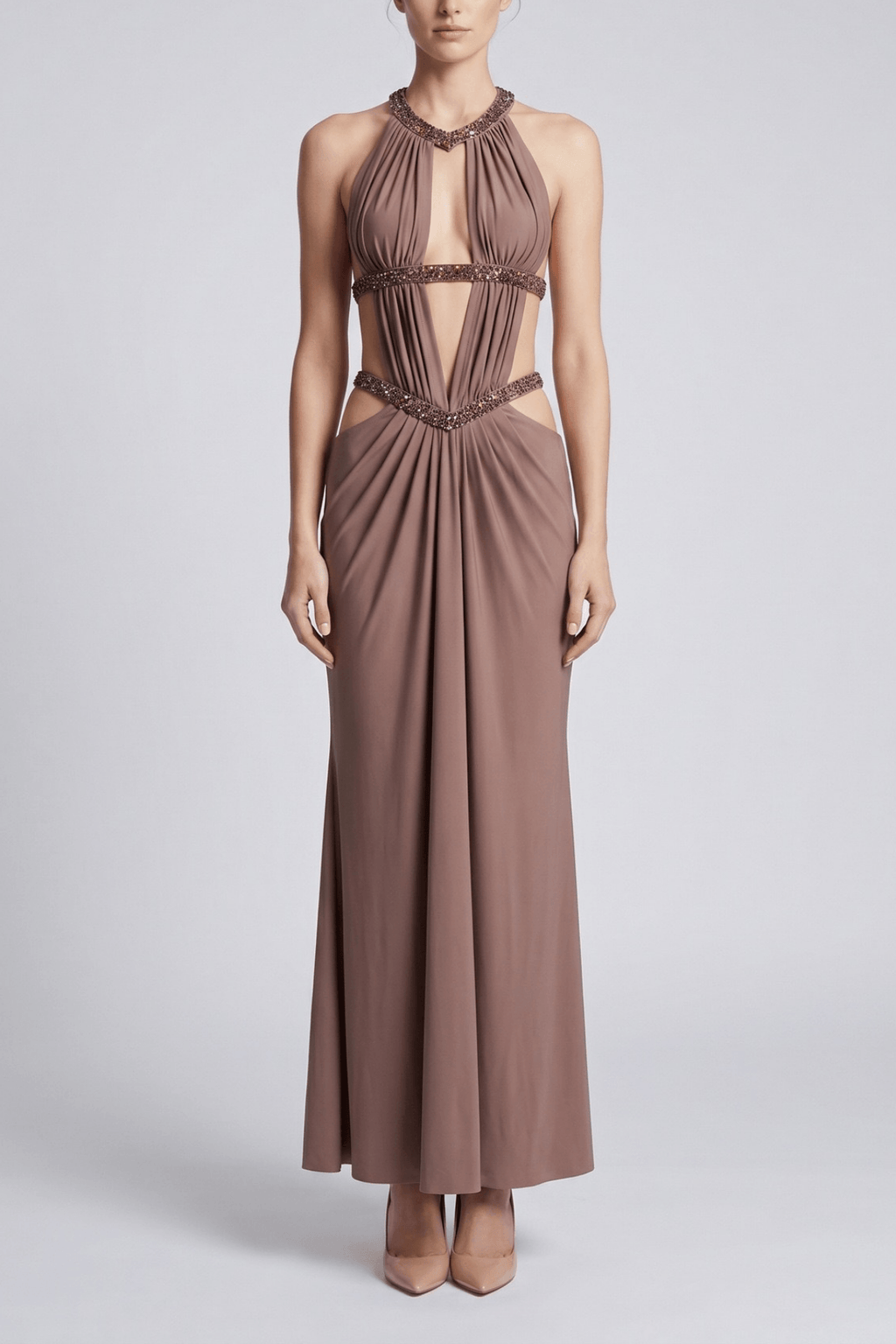 Doris Halter Cutout Beaded Evening Dress Avalabel