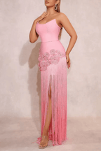 Sheila Pink Strapless 3D Floral Fringe Dress Avalabel
