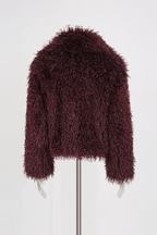 Denni Burgundy Faux Fur Cropped Jacket Avalabel