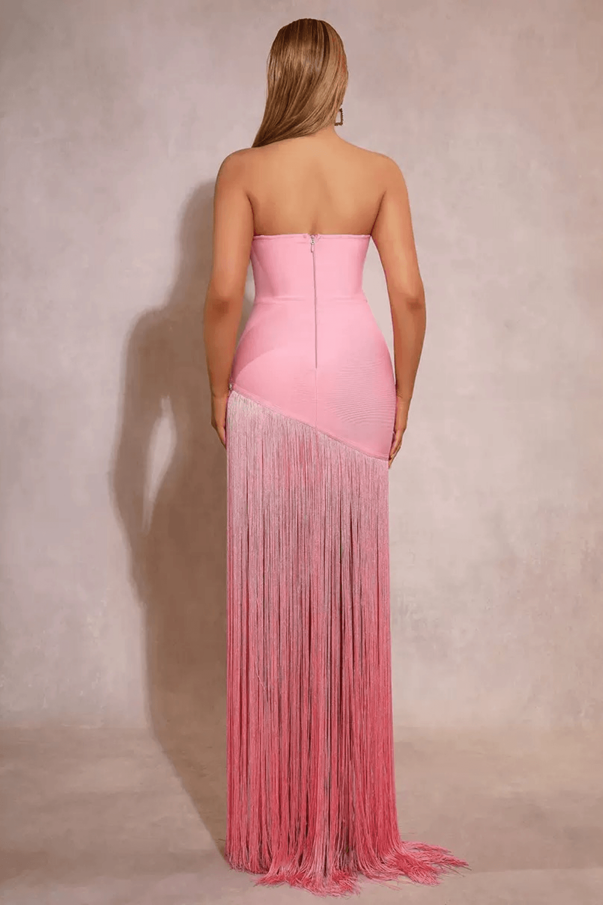 Sheila Pink Strapless 3D Floral Fringe Dress Avalabel