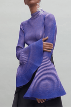 Aura Striped Mock Neck Flare Sleeve Knit Top Avalabel