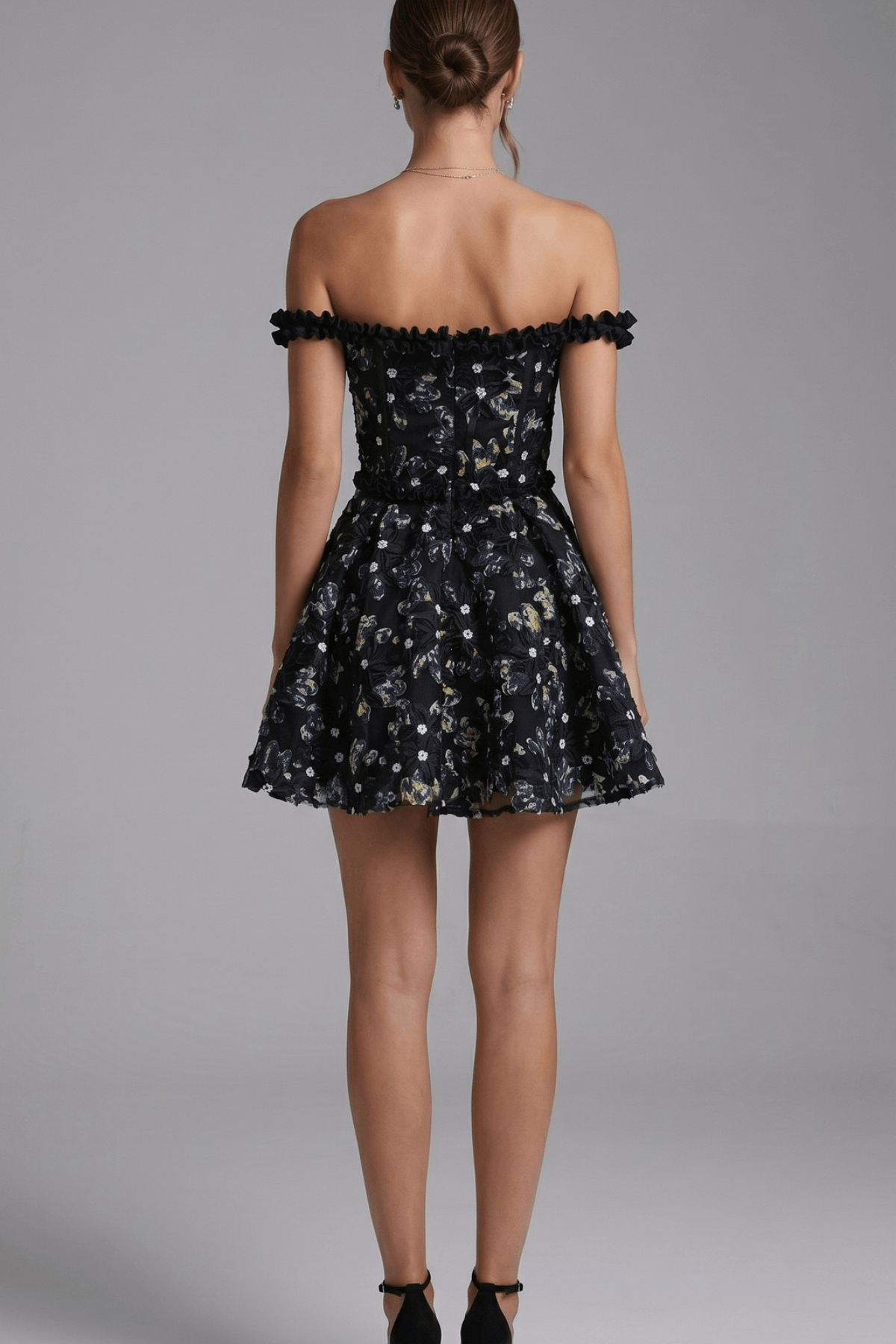 Kara Black Floral Off Shoulder Mini Dress Avalabel