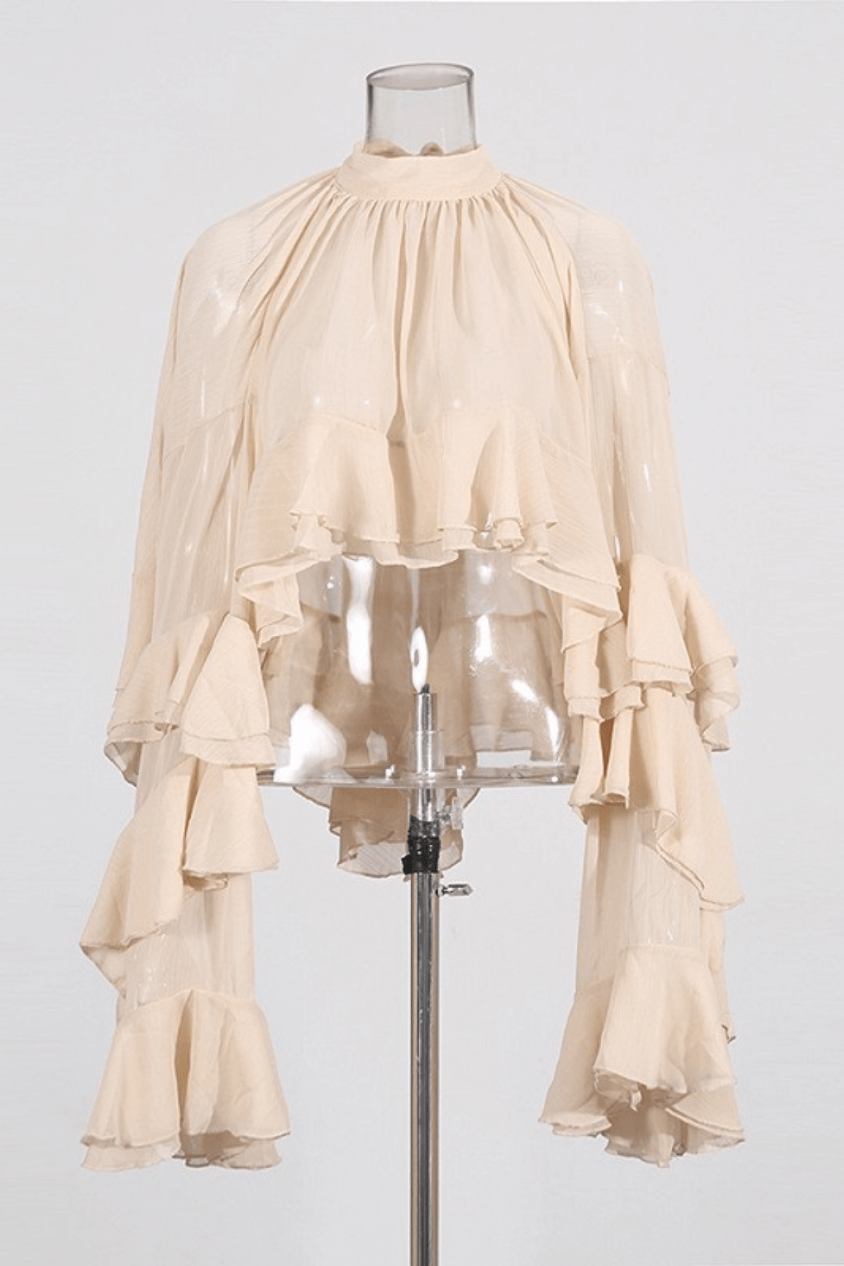 Beryl Pink High Neck Tiered Ruffle Crop Blouse Avalabel
