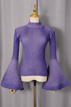 Aura Striped Mock Neck Flare Sleeve Knit Top Avalabel
