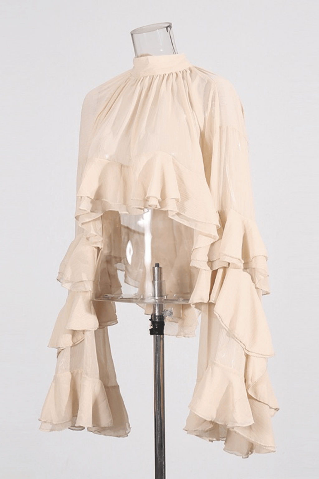 Beryl Pink High Neck Tiered Ruffle Crop Blouse Avalabel