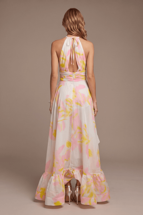 Claire Floral Halter Neck Ruffle Maxi Evening Dress Avalabel