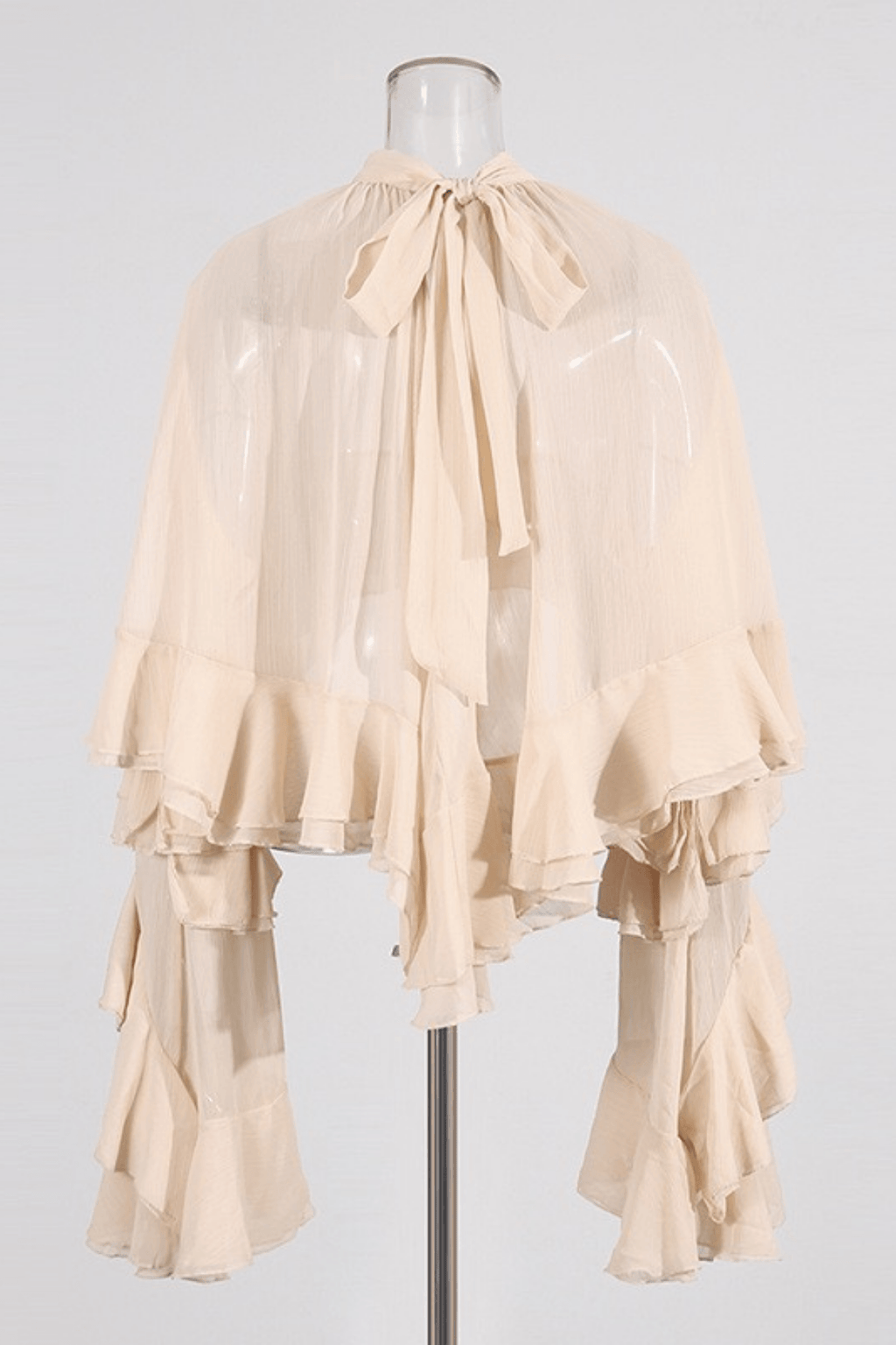 Beryl Pink High Neck Tiered Ruffle Crop Blouse Avalabel