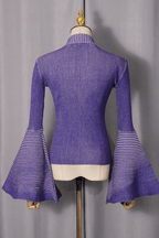 Aura Striped Mock Neck Flare Sleeve Knit Top Avalabel