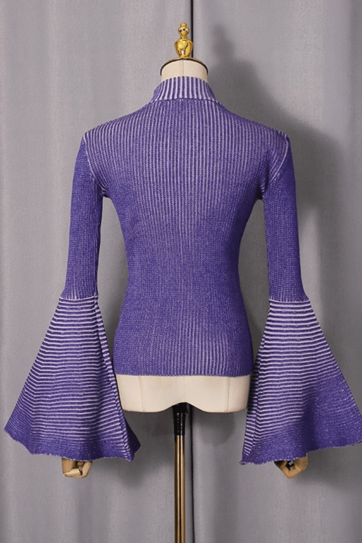 Aura Striped Mock Neck Flare Sleeve Knit Top Avalabel