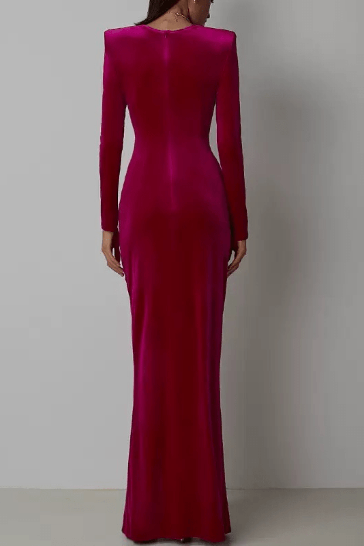 Burgundy Velvet Ruched Knot Slit Long Sleeve Dress Avalabel