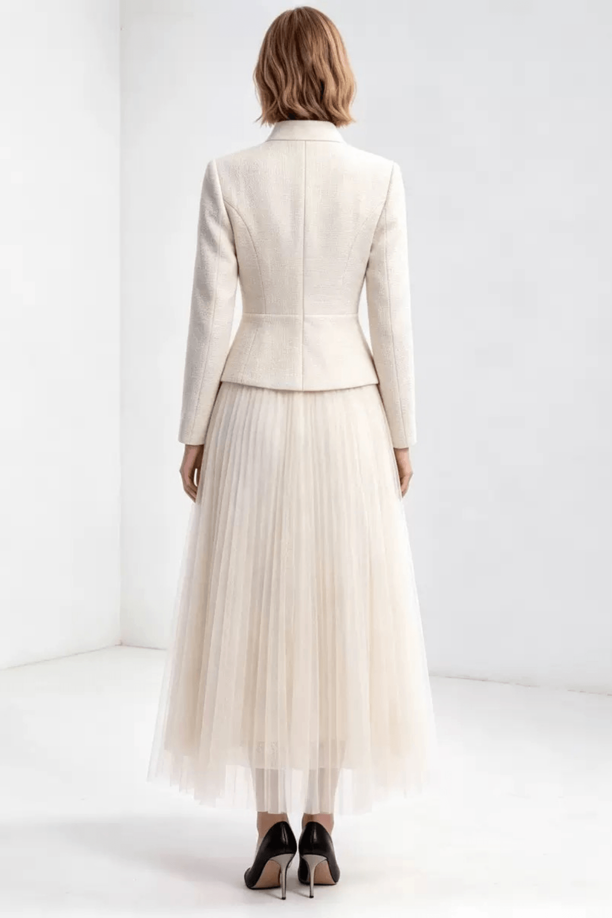 Lydia White Jacket and Tulle Midi Skirt Two Piece Set Avalabel