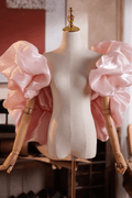 Pink Glossy Organza Voluminous Ruffled Shawl Avalabel