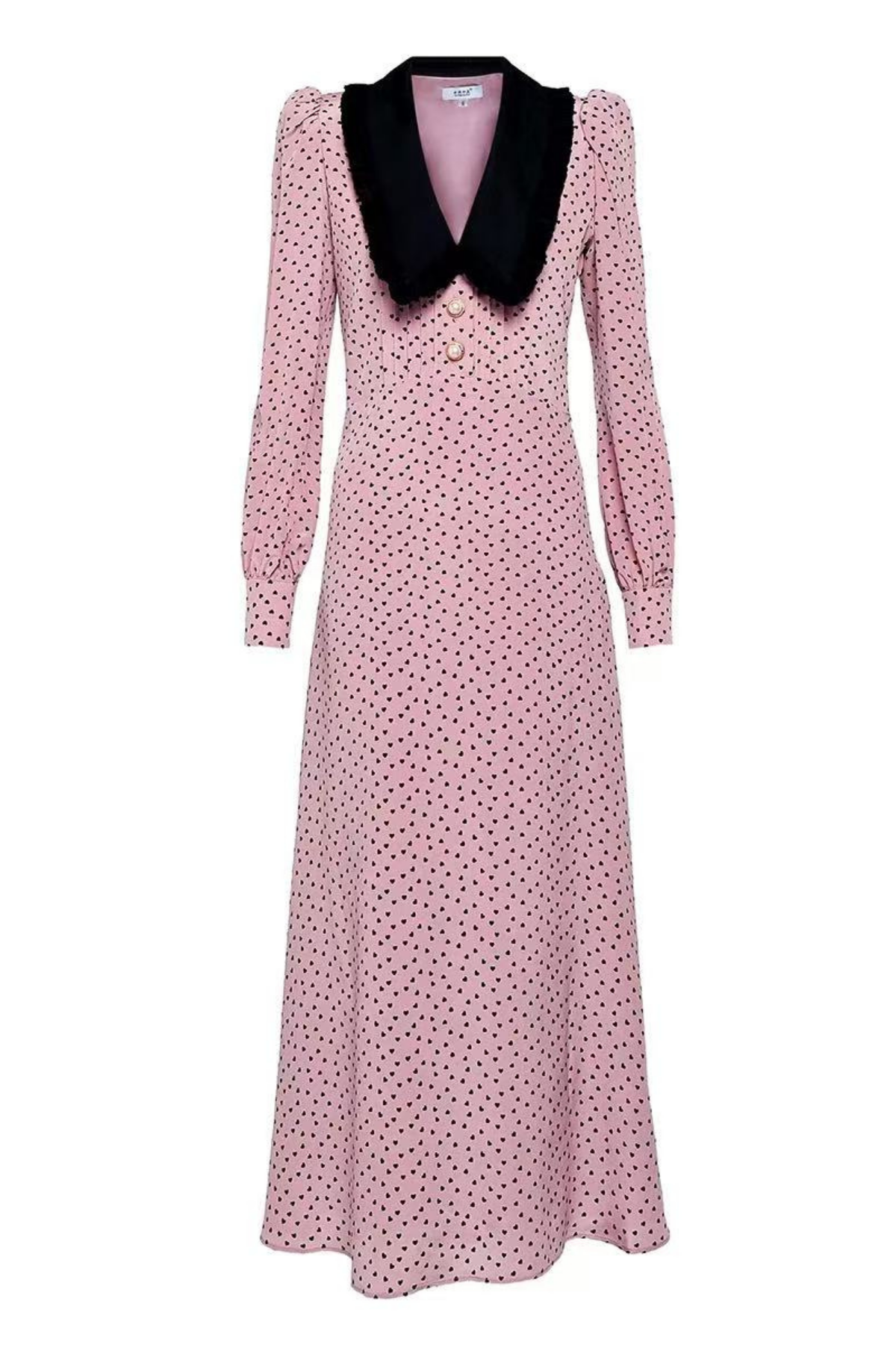 Elara Retro French Pink Heart Print Midi Dress Avalabel