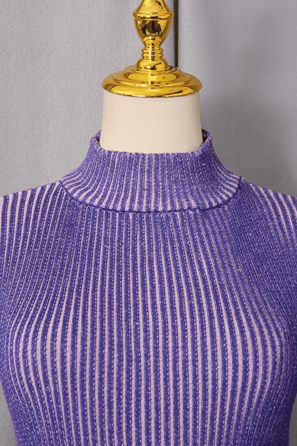 Aura Striped Mock Neck Flare Sleeve Knit Top Avalabel