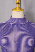 Aura Striped Mock Neck Flare Sleeve Knit Top Avalabel