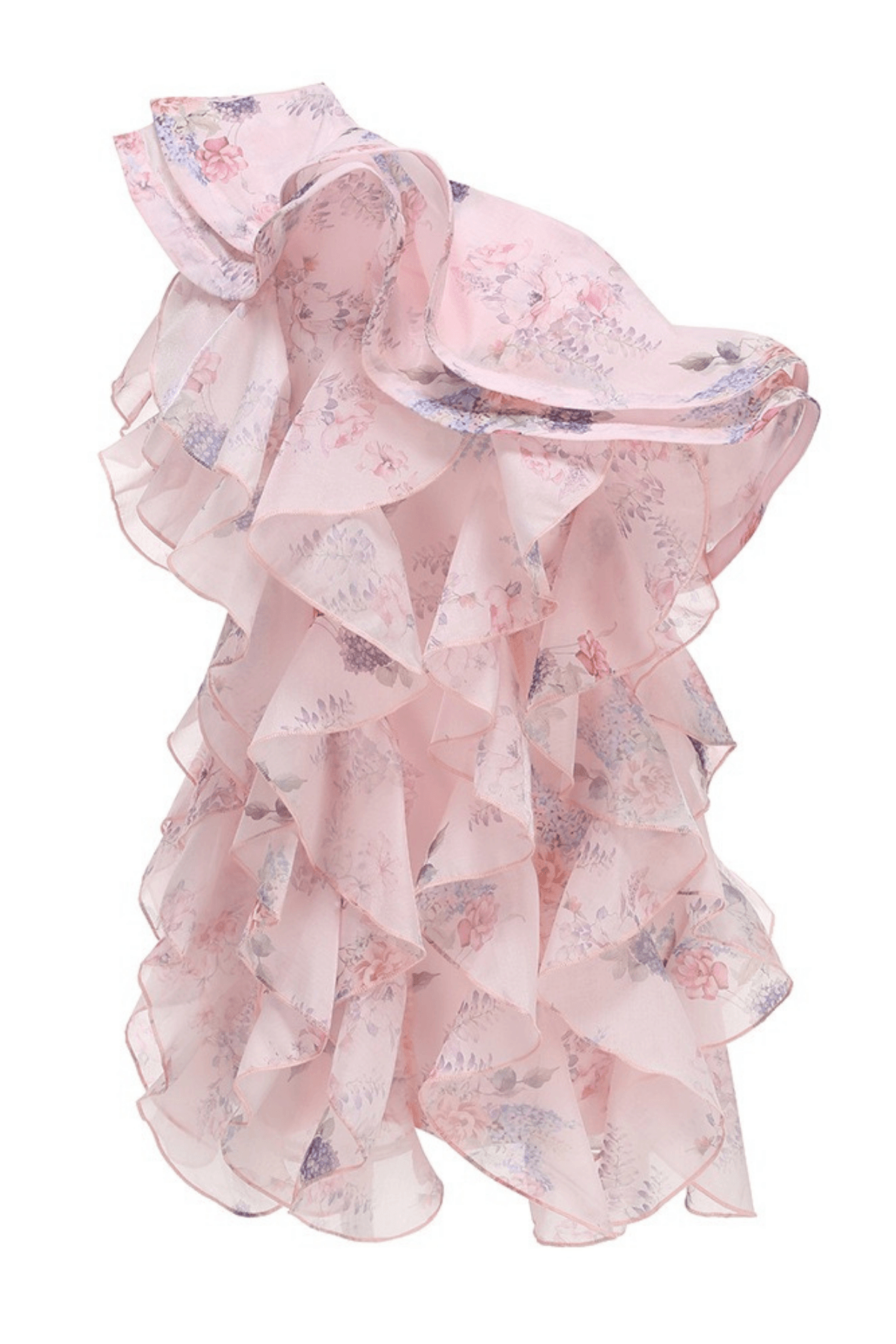 Linda Pink Floral One Shoulder Ruffle Mini Dress Avalabel