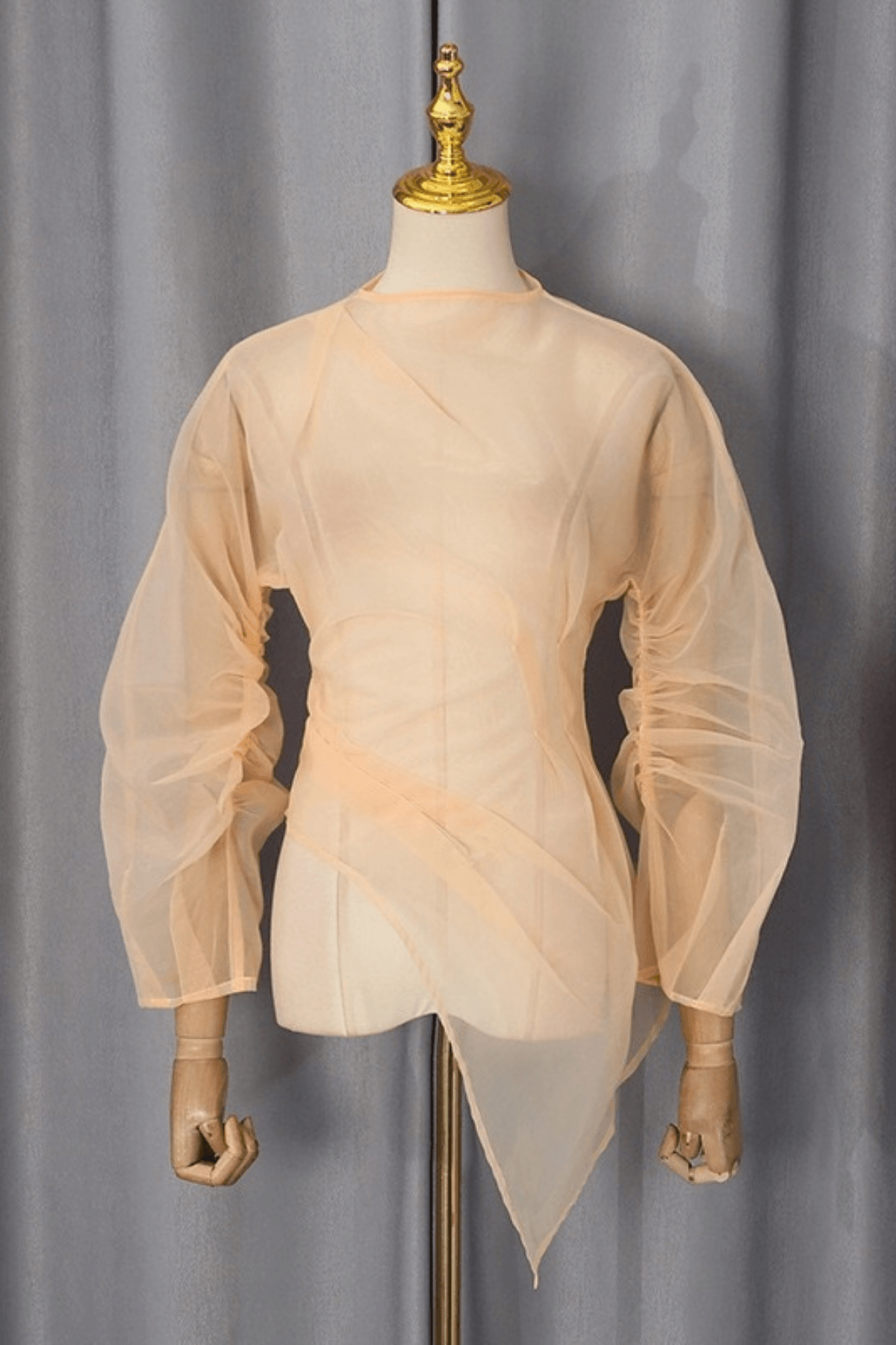Flora Asymmetrical Sheer Ruched Blouse Avalabel