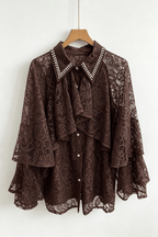 Celia Rhinestone Collar Ruffled Tiered Bell Sleeve Blouse Avalabel