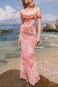 sylvia pink Off-shoulder Pleated Gradient-dyed maxi Dress Avalabel