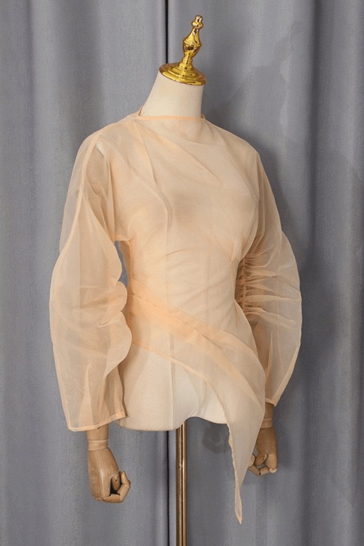 Flora Asymmetrical Sheer Ruched Blouse Avalabel
