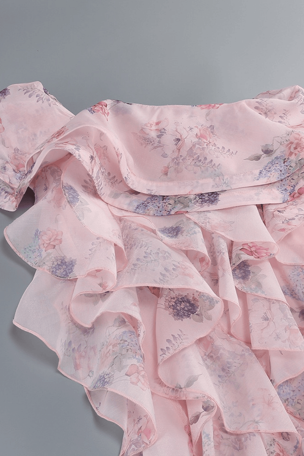 Linda Pink Floral One Shoulder Ruffle Mini Dress Avalabel