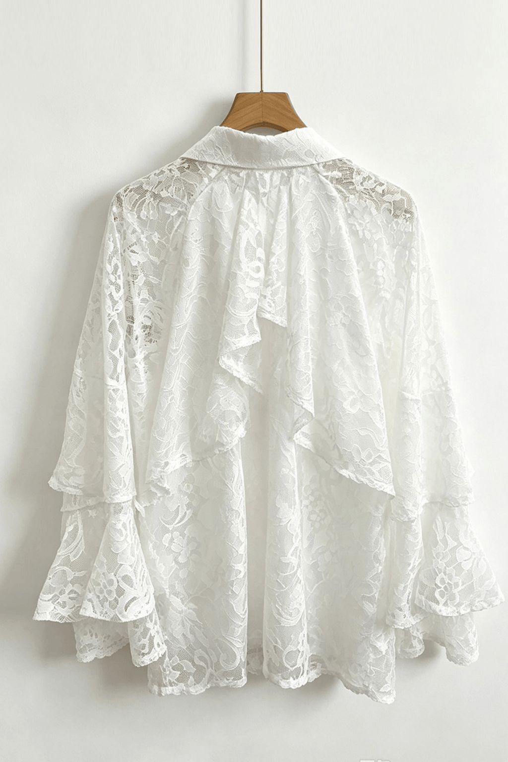 Celia Rhinestone Collar Ruffled Tiered Bell Sleeve Blouse Avalabel