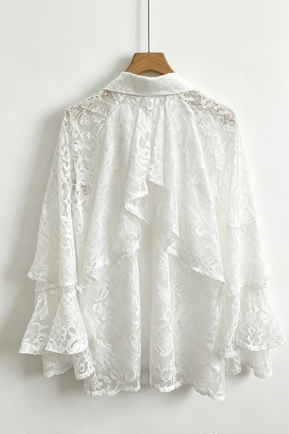 Celia Rhinestone Collar Ruffled Tiered Bell Sleeve Blouse Avalabel