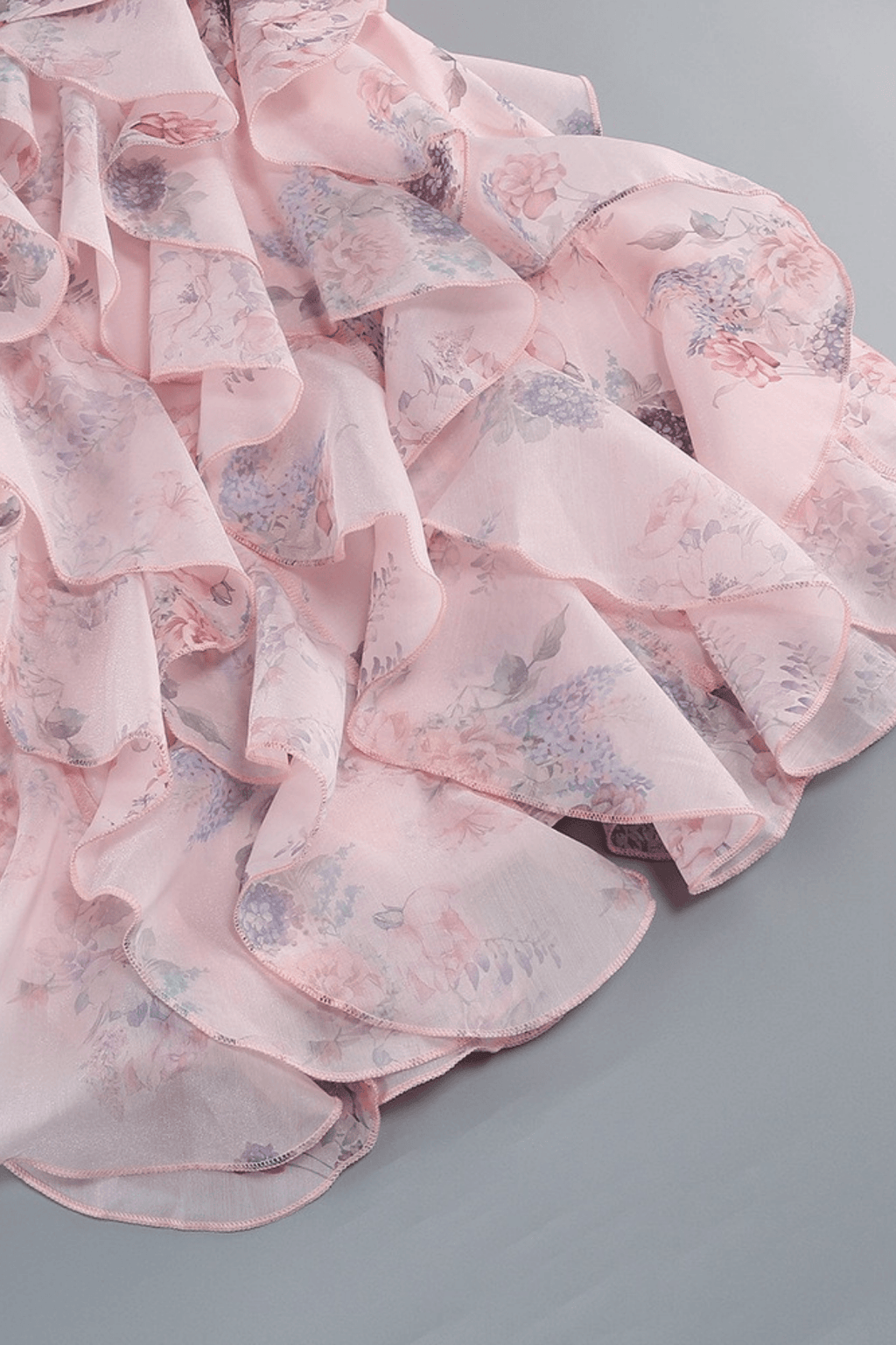 Linda Pink Floral One Shoulder Ruffle Mini Dress Avalabel