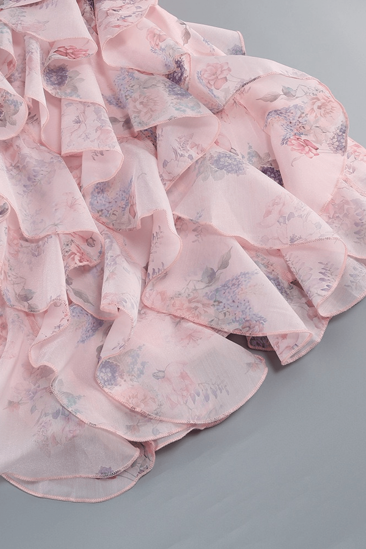 Linda Pink Floral One Shoulder Ruffle Mini Dress Avalabel
