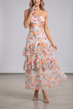 Livia Floral One Shoulder Tiered Dress Avalabel