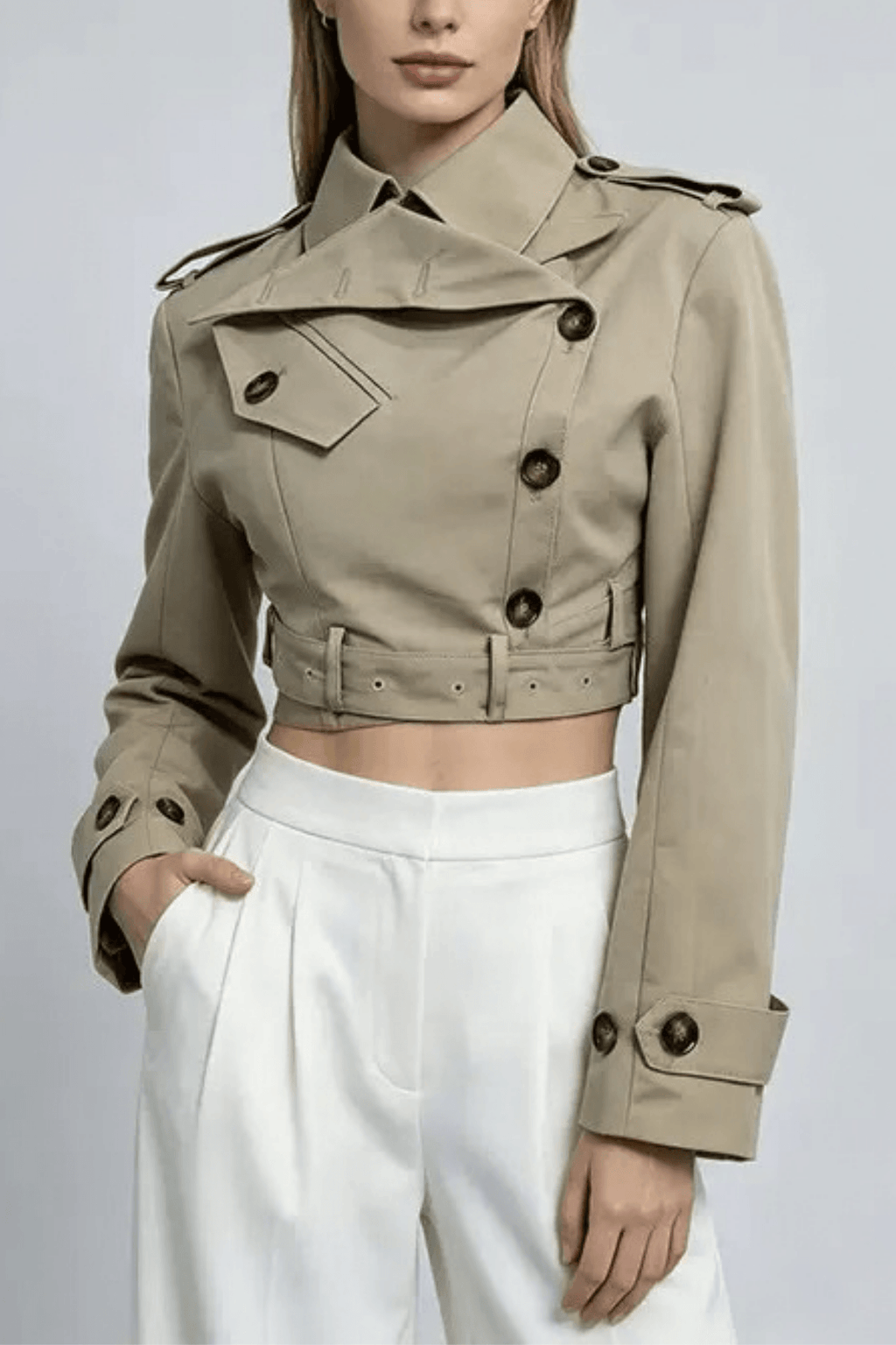 Jana Khaki Cropped Trench Jacket Avalabel
