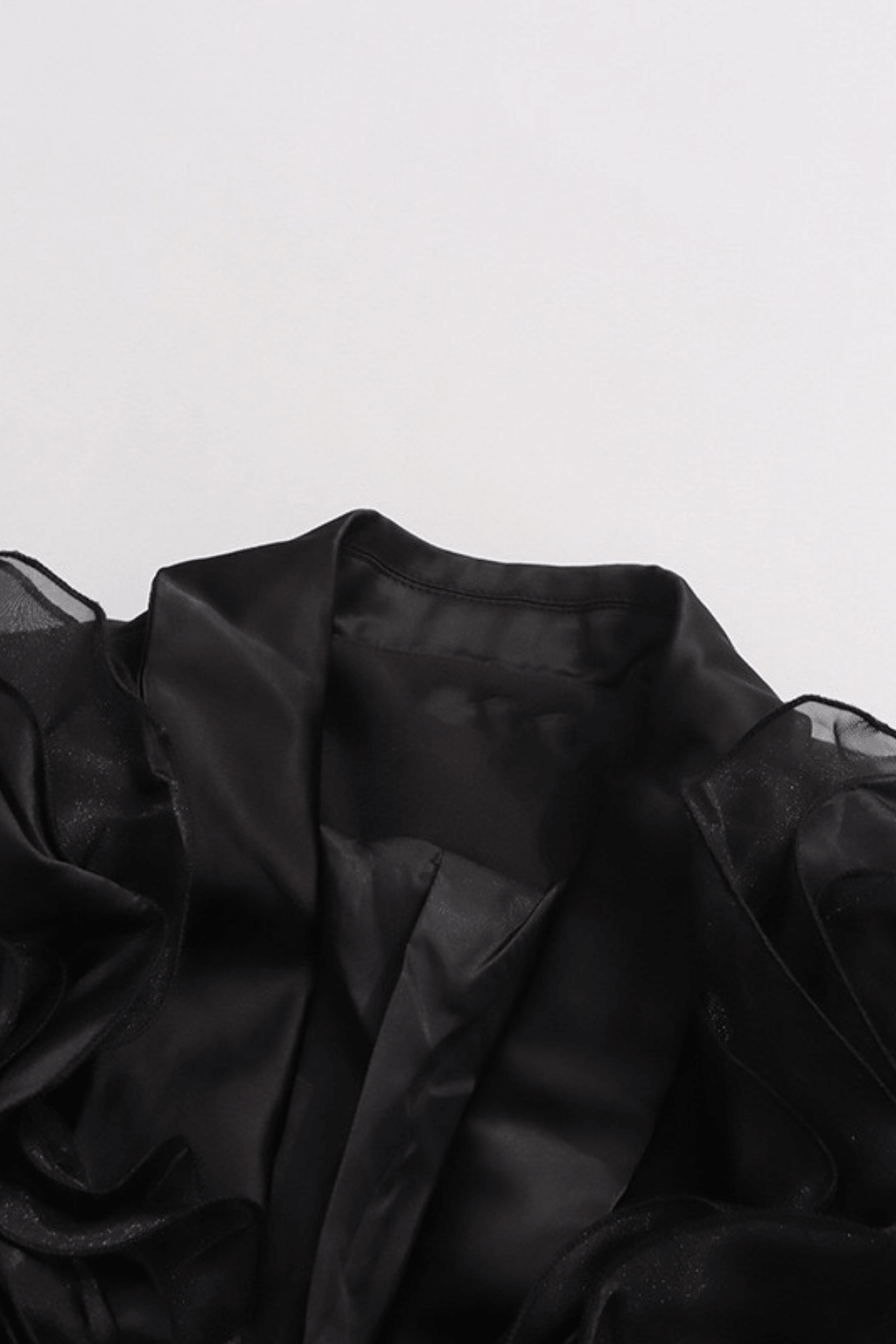Amie Black Ruffled Satin Lapel Tailored Blazer Avalabel