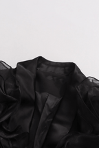 Amie Black Ruffled Satin Lapel Tailored Blazer Avalabel