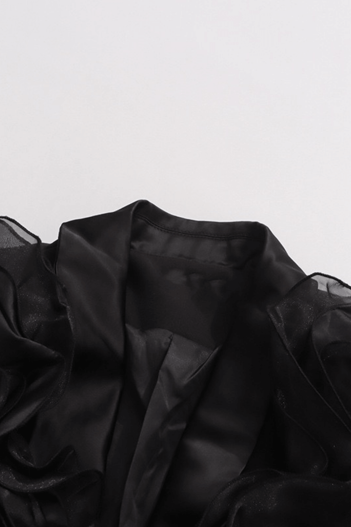Amie Black Ruffled Satin Lapel Tailored Blazer Avalabel
